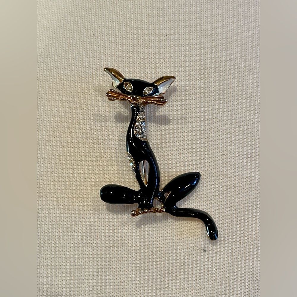 Vintage 60s Black Acrylic and Rhinestone Alley Cat